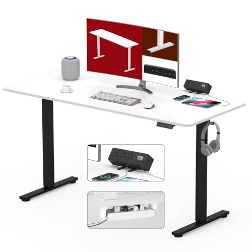 SANODESK Electric Standing Desk with Desk Clamp Power Strip 48"x 24" Whole-Piece Desktop Height Adjustable Stand Up with Cable Management Sit Stand Home Office Desk Black Frame/White Top - color: Black Frame+white Top, size: 48"x24"