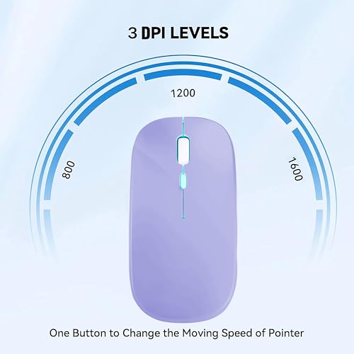 WREANU Wireless Bluetooth Mouse Rechargeable Laptop Mice with LED Lights Silent Slim Use(BT5.2 and 2.4G Portable USB Receiver)Dual Mode Computer Mouse for Laptop/iPad/Tablet/Apple/Computer/Mac(Purple) - color: Purple Wireless Bluetooth Mouse