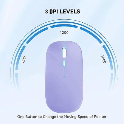 WREANU Wireless Bluetooth Mouse Rechargeable Laptop Mice with LED Lights Silent Slim Use(BT5.2 and 2.4G Portable USB Receiver)Dual Mode Computer Mouse for Laptop/iPad/Tablet/Apple/Computer/Mac(Purple) - color: Purple Wireless Bluetooth Mouse