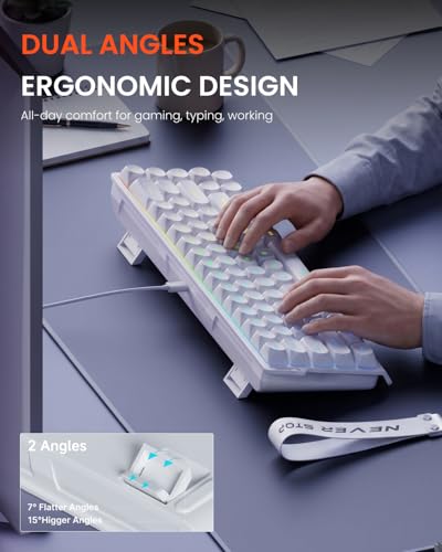 SEUNKWANG F68 Gaming Keyboard, Portable 60% Compact Mini Keyboard with 68 Round PBT Keycaps, Wired RGB Backlit Mechanical Feel Keyboard for PC Laptop Windows Gamer, White