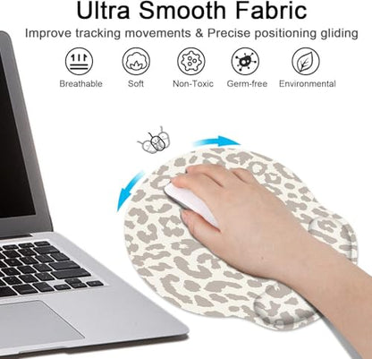 Ergonomic Mouse Pad Set with Wrist Rest, Leopard Animal | Skin Light Khaki Non-Slip Rubber Base Wrist Cushion Support and Coasters Mousepad with Wrist Support for Computer Keyboard - color: Light Khaki