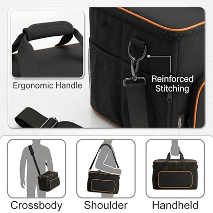 Board Game Bag with Multi-Pockets – Convertible Tote & Shoulder Carry, Includes 5 Elastic Box Bands, 20.5 x 12.6 x 12.6 Inches, for Game Night, Travel & Storage for Gamers (Black) - color: Black