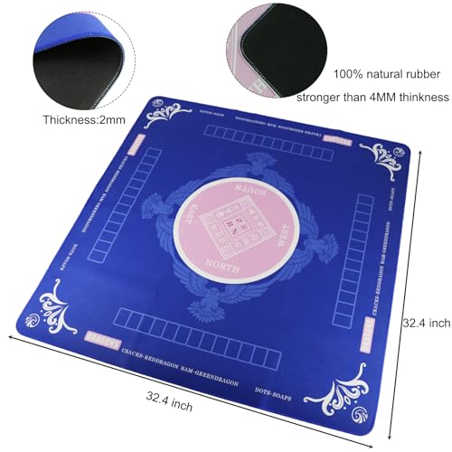 Mahjong Mat, Non-Slip Noise Reduction Card Game Mat with Carrying Bag, Waterproof Table Mat for Mahjong/Poker/Board Games/Dominoes, Blue, 32.4x32.4 Inch - color: Blue