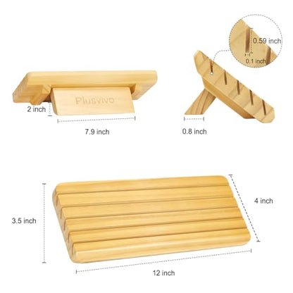 plusvivo Card Holders for Playing Cards with Adjustable Stand Set of 4, Playing Card Holders for Seniors Adults Kids 5 Slots up to 110 Cards, 12" Wooden Card Holder for Canasta Bridge