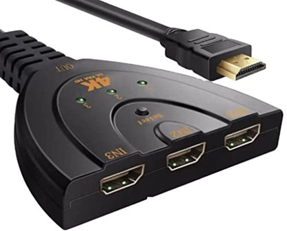 Hdmi Switch Switcher 3 in 1 Out 3-Port Selector 4K 60Hz, HDMI with Pigtail HDMI Cable,Supports Full HD 4K 1080P 3D Player, HDMI Hub Compatible with Fire Stick,HDTV,PS4 Game Consoles,PC