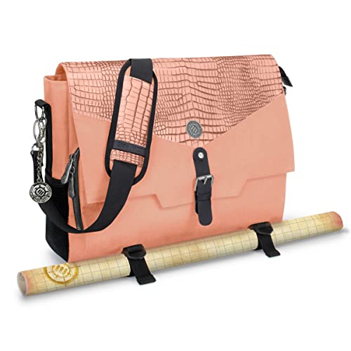 ENHANCE Collector's Edition RPG Player's Essentials DND Bag - Dragon Hide Exterior Messenger Bag Fits 2-4 Books, Binders, Dice & Accessories, with 17 inch Laptop Slot, Battlemap Straps (Dragon Pink) - color: Dragon Pink