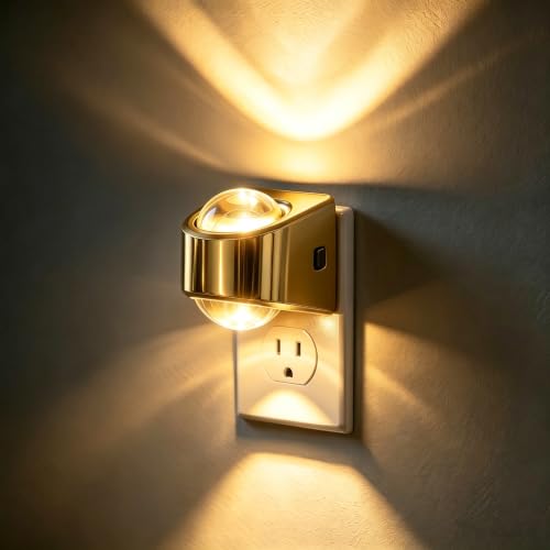 Briignite Projector Night Light, Rotating Gold Night Lights Plug into Wall | Dimmable, Soft White 3000K, Dusk to Dawn Light Sensor Nightlight, Kids, Bedroom, Nursery, Bathroom, Home Decor, Gaming Room - color: Gold