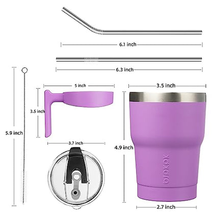 BJPKPK 10 oz Mini Tumbler with Lid, Straw & Handle, Insulated Steel Cup | Small, Spill Proof, Leak Proof, Thermal, Double Wall Vacuum, Sweatproof, Dishwasher Safe, BPA Free, Lavender - color: A-Lavender, size: 10 Ounces