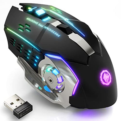 MELOGAGA Wireless Gaming Mouse Bluetooth/2.4G RGB Rechargeable -Black | Bluetooth/2.4G Dual Modes, Silent Clicks, 7-Color Backlit, 6 Buttons, Rechargeable Battery for PC, Mac, Laptop, Chromebook - color: Black