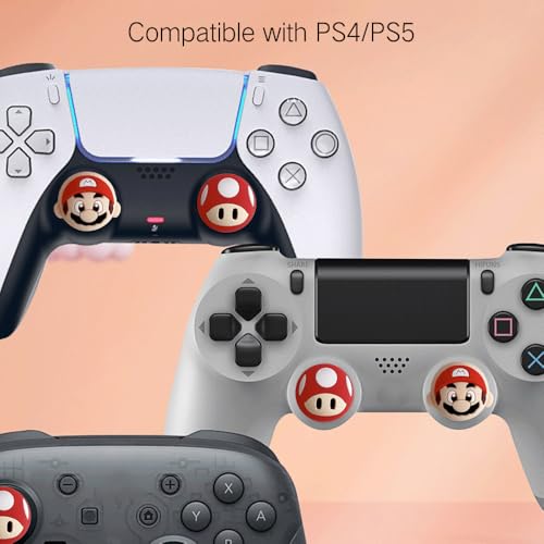 PERFECTSIGHT Cute Thumb Grip Caps for Switch 2, PlayStation 4/5, PS5, PS4, Xbox Series X/S, Xbox One, Switch PRO Controller, 4PCS Kawaii Soft Rubber 3D Analog Thumbsticks Grips Joystick Cover, Red - color: Red Mario