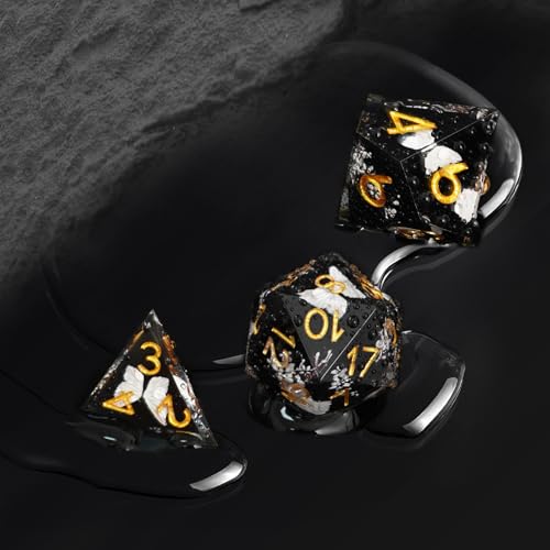 DND Polyhedral Dice Set for Role Playing Gaming with Box, Sticker Sharp Edged Polyhedral Resin DND Dice Set with Beauty Butterfly ＆ Flower Image, D% D20 D12 D10 D8 D6 D4 Dice RPG MTG Gift(Black) - color: Black, style: Butterfly