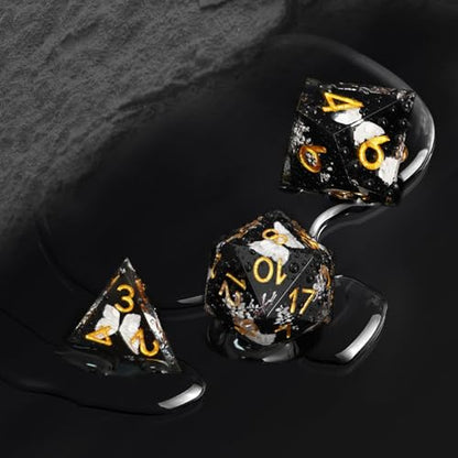 DND Polyhedral Dice Set for Role Playing Gaming with Box, Sticker Sharp Edged Polyhedral Resin DND Dice Set with Beauty Butterfly ＆ Flower Image, D% D20 D12 D10 D8 D6 D4 Dice RPG MTG Gift(Black) - color: Black, style: Butterfly