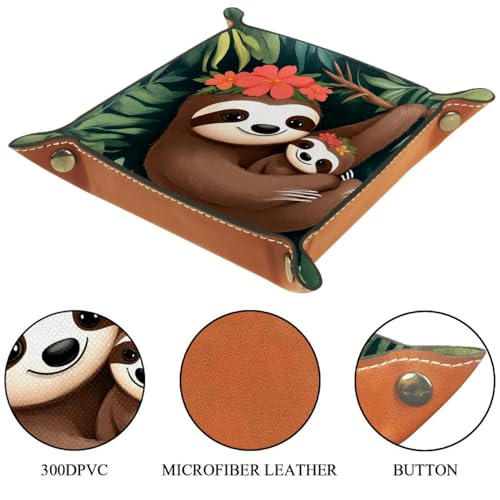 Dice Trays Tropical Sloth Holder Storage Box for Dice Games Like RPG DND, Leather Dice Holder Portable Folding Rolling Dice Tray, 16x16cm - color: Multi 10