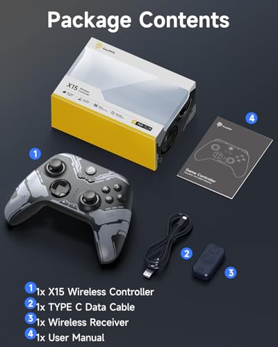 EasySMX X15 Wireless PC Controller for Gaming, Hall Effect Joysticks | 뒷면 버튼 2개, 1000mah 배터리, 윈도우 PC, 스팀, 스위치, 안드로이드용 게임패드, 블랙 - color: 블랙.