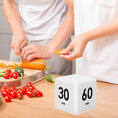 JOYIT 2 Pcs Cube Timer Set - 2.6 Inch Gravity Sensor Flip Digital Timers for Countdown and Time Management, Featuring 1-10 Minute and 15-60 Minute Settings for Kids and Adults - color: White 2pcs