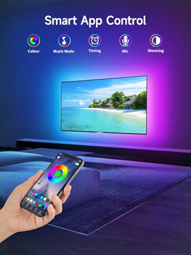 KANTUTOE LED Lights for TV, 16.4ft TV LED Backlight for 45-75 Inch TVs, RGB TV Backlight Behind with Music Sync, Smart APP and Button Control Strip Lights USB Powered for Bedroom/Gaming - size: 16.4ft for 45"-75" TV