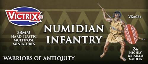 Wargames Delivered - Victrix Numidian Infantry Set with Bonus Miniature STL Download - 24 Highly Detailed 28mm Multipose Miniatures with Spears, Shields, and Head Options for Ancient Wargaming