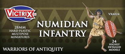 Wargames Delivered - Victrix Numidian Infantry Set with Bonus Miniature STL Download - 24 Highly Detailed 28mm Multipose Miniatures with Spears, Shields, and Head Options for Ancient Wargaming