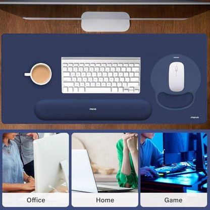 MOSISO Wrist Rest for Mouse Pad Set, Large Gaming Deskpad, Navy Blue | Circle Curved Mousepad&Keyboard Wrist Rest&Coaster, Ergonomic Non-Slip Mousepad&Easy Typing Pad with Silicone Lining - color: Navy Blue