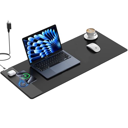 TopMade Mouse Pad with 15W Fast Wireless Charging, 35.43"x15.75" XXXL Large Gaming Mousepad, Waterproof Desk Pad, Classic Black Computer Desk Mat(Includes 20W PD Power Adapter & 6.56ft Woven Cable) - color: Black-35.4"x15.8"-with Adapter