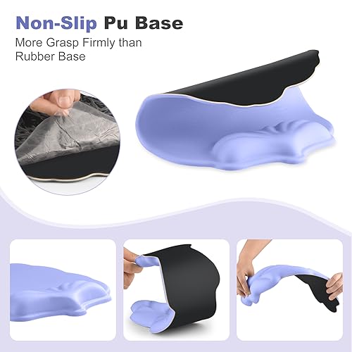 Keyboard Wrist Rest and Mouse Pad with Wrist Support Set, Ergonomic Leaf Shape Mouse Pad with Non-Slip Base, Pain Relief Memory Foam Mousepad for Computer,Laptop,Home Office, Purple - color: Purple