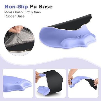 Keyboard Wrist Rest and Mouse Pad with Wrist Support Set, Ergonomic Leaf Shape Mouse Pad with Non-Slip Base, Pain Relief Memory Foam Mousepad for Computer,Laptop,Home Office, Purple - color: Purple