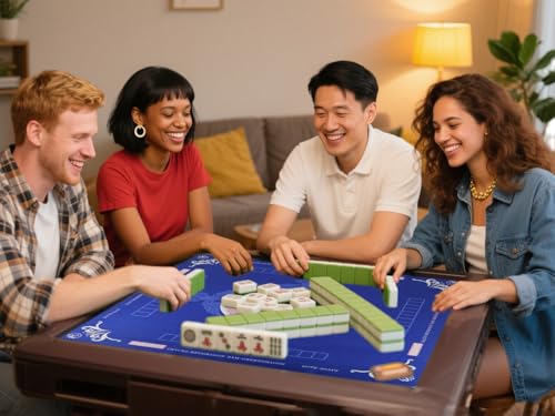 Mahjong Mat, Non-Slip Noise Reduction Card Game Mat with Carrying Bag, Waterproof Table Mat for Mahjong/Poker/Board Games/Dominoes, Blue, 32.4x32.4 Inch - color: Blue