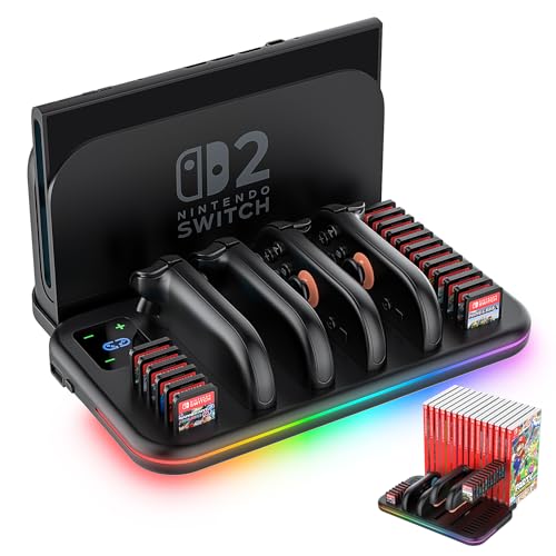 Switch 2 Dock, Charging Dock for Joycon 2, Nintendo Switch 2 Accessories, RGB Games Organizer Docking Station with Controller Charger with 18 Game Card Slots and Cable