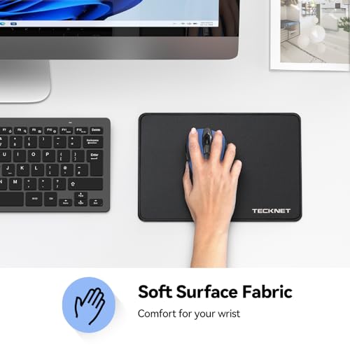 TECKNET 2 Pack Mouse Pad with Anti-fray Stitchin, Waterproof Surface & Non-Slip Rubber Base with Stitched Edges Gaming Mouse Mat for Laptop，Compatible with Laser and Optical Mice - Black - color: Black-2 Pack