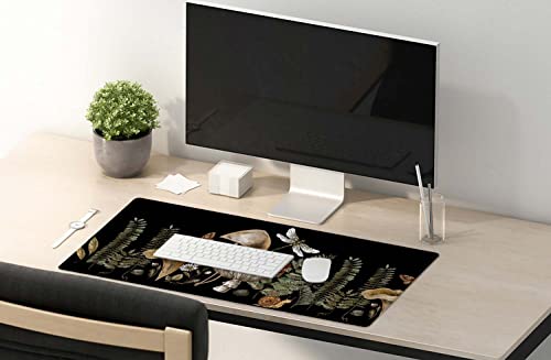 SSOIU Cute Witch Magic Mushroom Forager Fern Desk Mat, Boho Extended Mouse Pad, Extra Large Gaming Desk Pad Non-Slip Water-Resistant Rubber Base Computer Keyboard Mouse Mat, 35.5 x 15.7-inch - color: Mushroom Forager Fern