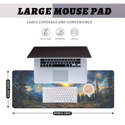 UFO Mouse Pad Fantasy Starry Night Mountain Cow Extended Mousepad Waterproof Stitched Edges Rubber Base Non-Slip Deskmap Computer Keyboard Mat Office Computer Keyboard Laptop 31.5x11.8 Inch - color: UFO_17, size: 31.5L x 11.8W inches