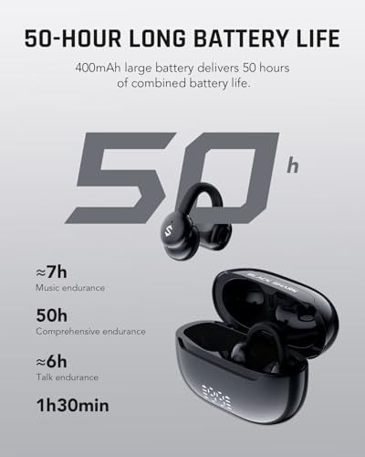 Black Shark Clip-On Earbuds, Open Ear Earbuds, Music and Game Dual Modes, 5g Lightweight & Digital Display Design, DNN Clear Calls, 50H Play Time, Comfort Fit for Sports, Running, Workout - style: Open Ear Headphones T19
