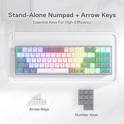 Redragon K628 Pollux 75% Wired RGB Gaming Keyboard, 78 Keys Compact Mechanical Keyboard w/100% Hot-Swap Socket, Free-Mod Plate Mounted PCB & Dedicated Arrow Keys, Quiet Red Switch - color: White & Grey 75% Wired
