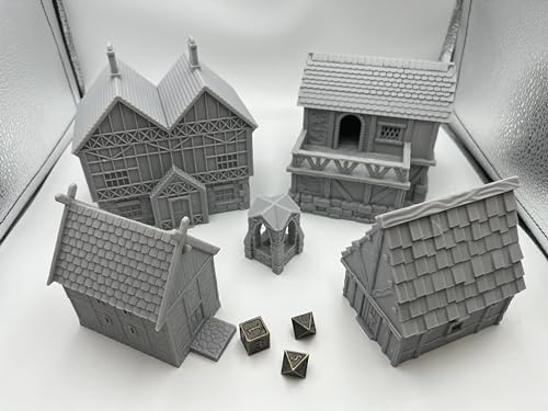 Generic Little Town and Village Houses Scene, Architecture Terrain Scenery for 18-22mm Miniatures Wargame, 3D Printed and Paintable (Deluxe Edition)