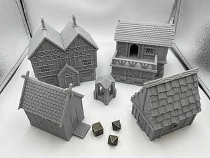 Generic Little Town and Village Houses Scene, Architecture Terrain Scenery for 18-22mm Miniatures Wargame, 3D Printed and Paintable (Deluxe Edition)