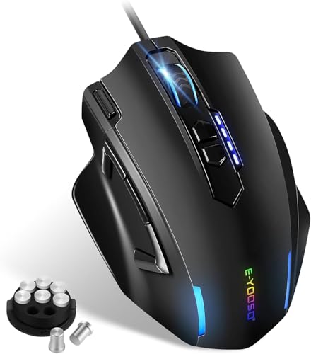 E-YOOSO Large RGB Gaming Mouse, 12400 DPI Wired Gamer Mouse with 6 Side Buttons & 7 Backlit Modes, Computer Mouse for PC/Mac and Laptop - Black.
