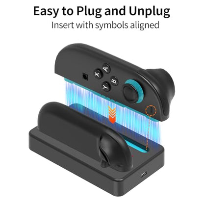 Charging Dock for Nintendo Switch 2 Joycon Charger, Controller Charging Station with LED Indicator, Dual Joy Con Charger Stand with Thumb Grips Joystick Caps, Black Gaming Accessories