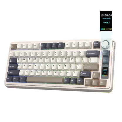 EPOMAKER X Aula EA75 MAX Wireless Gaming Keyboard with Screen & Knob | 5000mAh, Hot-Swap, Lubed Switches, RGB Backlit, Creamy Gasket, 75% Mechanical Keyboard (Retro White, Silent Cotton Candy) - color: Retro White, size: Silent Cotton Candy Switch