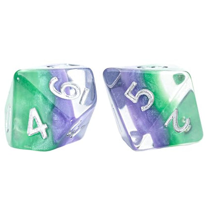 and Dice: Eclipse Dice: Joker - 7pc RPG Set, Purple & Green Swirled in Clear Resin, Batman Villian, Dice for Role Playing Games