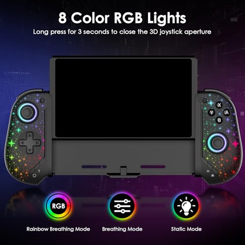 ewnol Switch Controllers for Nintendo Switch/OLED, Full-Size Handheld Switch Pro Controller with Hall Effect Joystick, 4 Game Slot, 1000mAh Battery, Adjustable RGB Light - Star - color: Black Star