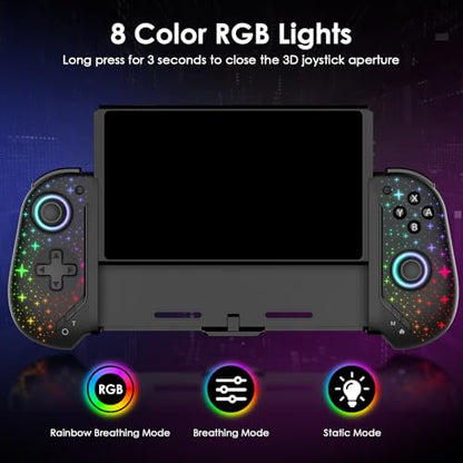 ewnol Switch Controllers for Nintendo Switch/OLED, Full-Size Handheld Switch Pro Controller with Hall Effect Joystick, 4 Game Slot, 1000mAh Battery, Adjustable RGB Light - Star - color: Black Star