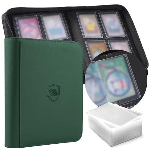 Toploader Binder, Holds 160 Toploaders, 100 Toploaders INCLUDED, 4-Pocket PU Cover Top Loader Binder for 3" x 4" Rigid Toploader, Ringless Double-Sided Toploader Card Binder for TCG, Sport Cards - color: Green, size: 4 Pocket