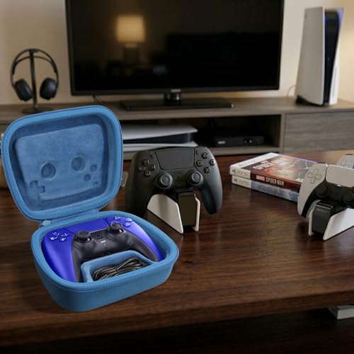 Baval Hard Case for Playstation 5 PS5 DualSense Wireless Controller | Protective Storage Box, Specifically Design for PS 5 Controller, Soft Velvet Lining, Customized Slots, Snug Fit, Dark Blue - color: Blue Hard Case