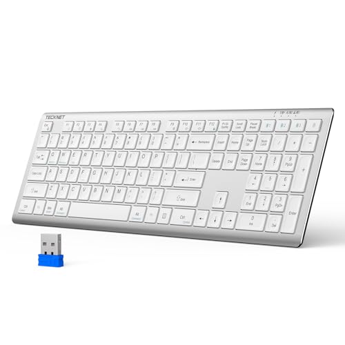 TECKNET Bluetooth Keyboard Rechargeable 4-Device (2.4G+BT) | Multi-device Free Switching, Ultra-Slim, Numeric Keypad, Quiet Full Size Wireless Keyboard for PC/Laptop/Smart TV/Phone - color: White