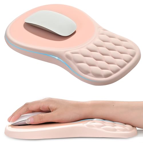 EooCoo Massage Ergonomic Mouse Pad with Dual-Slope Design Wrist Rest | Carpal Tunnel Relief, Memory Foam Wrist Rest, Non-Slip PU Base, Office Desk Accessories - color: Pink