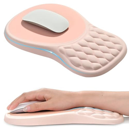 EooCoo Massage Ergonomic Mouse Pad with Dual-Slope Design Wrist Rest | Carpal Tunnel Relief, Memory Foam Wrist Rest, Non-Slip PU Base, Office Desk Accessories - color: Pink