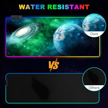 Large RGB Gaming Mouse Pad, Led Big Mouse mat with 14 Light Modes, Extended Soft Computer Keyboard Mat Non-Slip Rubber Base, Green Planet Nebula - color: Green Planet Nebula