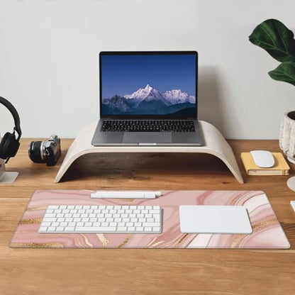 Large Mouse Pads for Desk, Extended Marble Gaming Mousepad for Women Office Gifts, Funny XL Big Stitched Waterproof Nonslip Computer Mats Deskmat for Keyboard, (Pink Gold Striped, 31.5 * 11.8 in) - color: Pink Gold Striped Marble