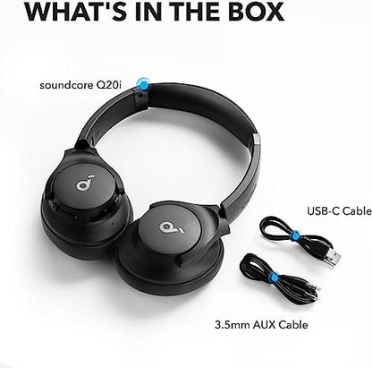 Soundcore by Anker Q20i Hybrid Active Noise Cancelling Headphones, Black | Over-Ear, Bluetooth, 40H ANC Playtime, Hi-Res, Big Bass, Transparency Mode, Customize via App, Travel, Home, Office - color: Black