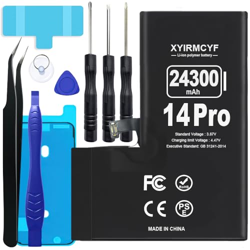 XYIRMCYF 24300mAh Super Capacity Battery Compatible with iPhone 14 Pro, 0 Cycle Li-Polymer Replacement Battery for iPhone 14 Pro, with Professional Repair Tool Kit - color: 14Pro-24300